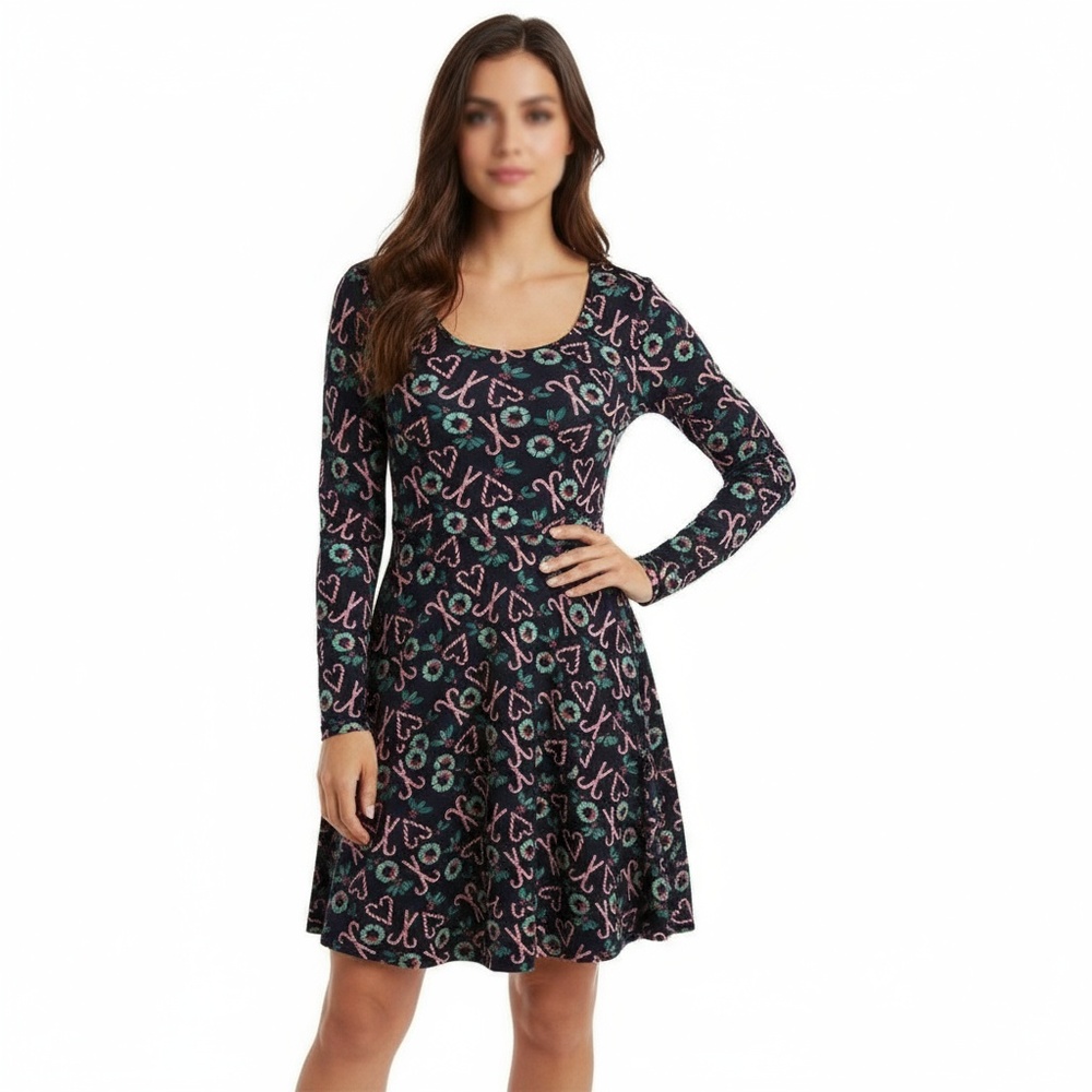 Allison Brittney Dress Womens Christmas Print Festive‎ Holiday Long Sleeve